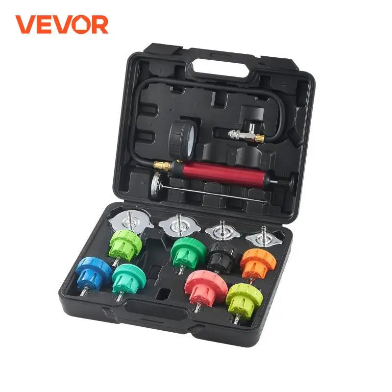 Succebuy Universal Radiator Pressure Tester Kit Manual Pump Color-Coded Steel Test Cap Adapters Toolbox for Car Motorcycle Truck