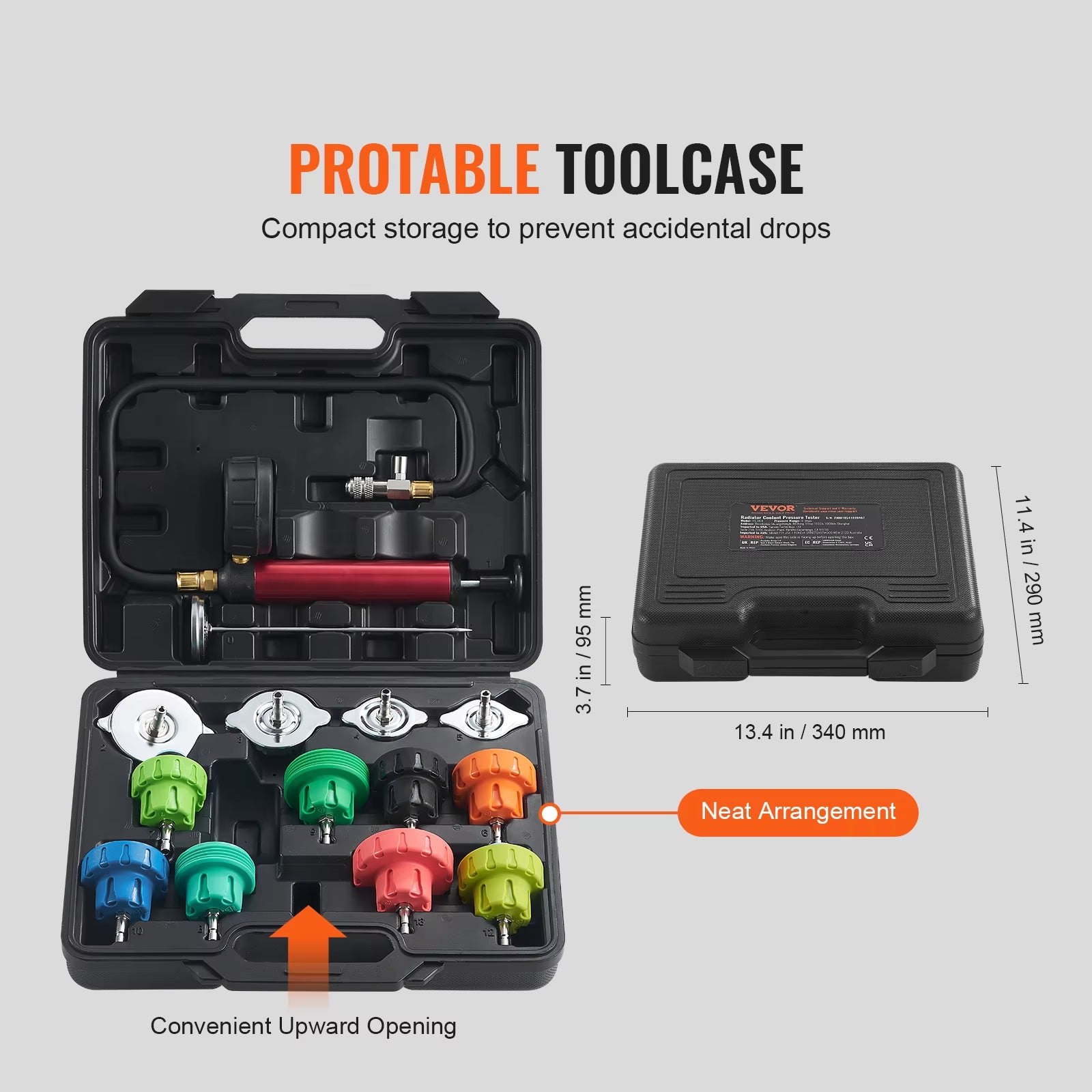 Succebuy Universal Radiator Pressure Tester Kit Manual Pump Color-Coded Steel Test Cap Adapters Toolbox for Car Motorcycle Truck