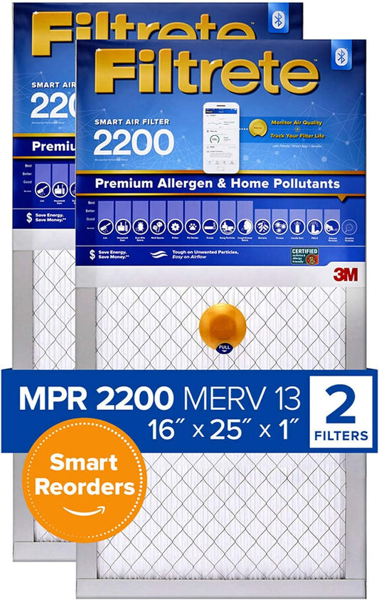 16X25X1, Smart Replenishable AC Furnace Air Filter, MPR 2200, Premium Allergen & Home Pollutants, 2-Pack (Exact Dimensions 15.72 X 24.72 X 1.1)