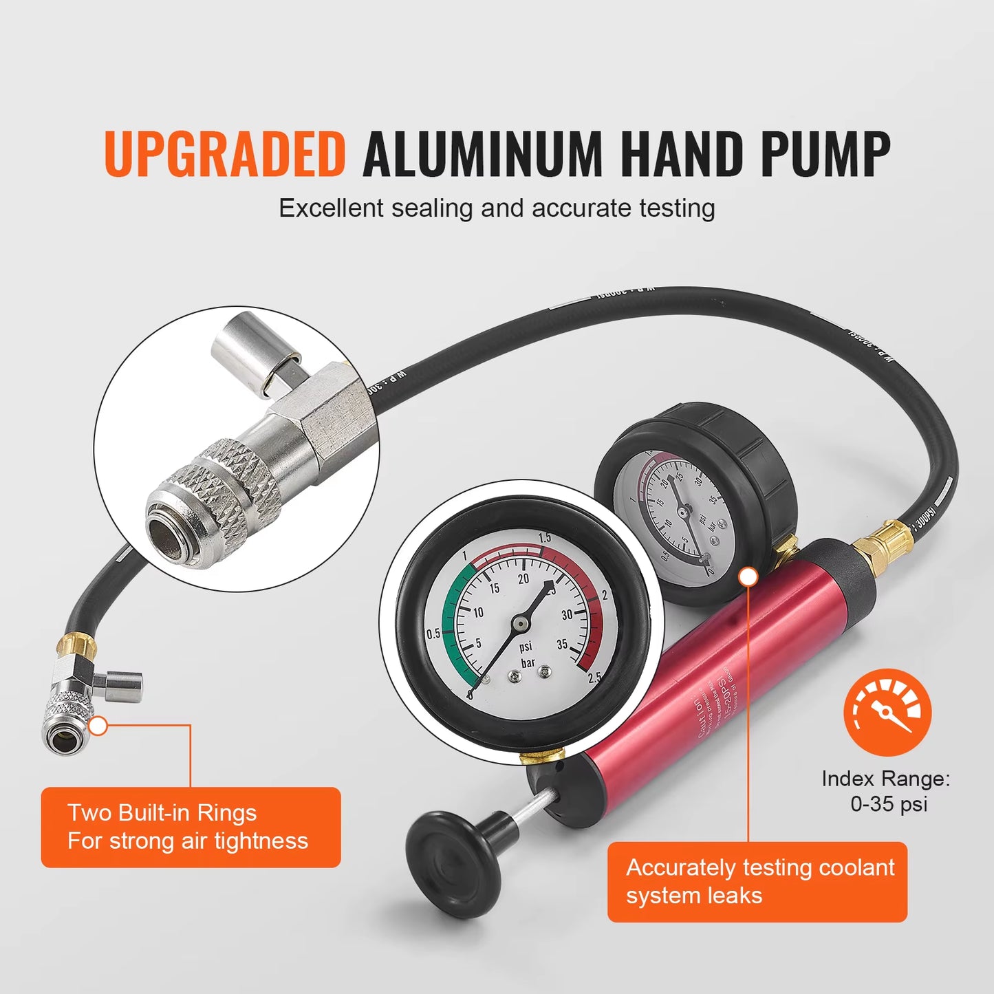 Succebuy Universal Radiator Pressure Tester Kit Manual Pump Color-Coded Steel Test Cap Adapters Toolbox for Car Motorcycle Truck